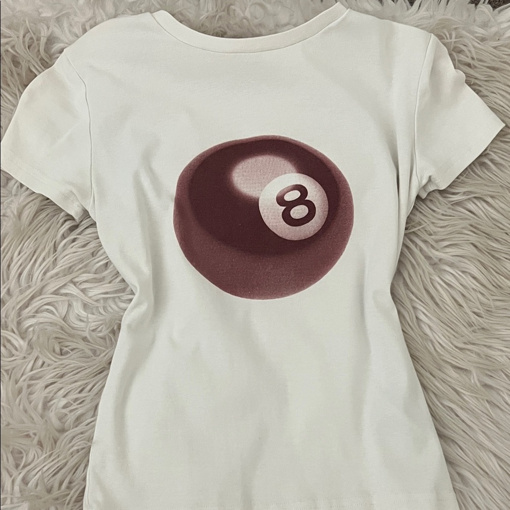 Edikted White Fitted Tee with 8 Ball Graphic